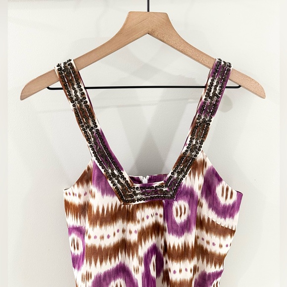 Trina Turk Bead Detail Geo Tank Purple Size Medium - Picture 2 of 5